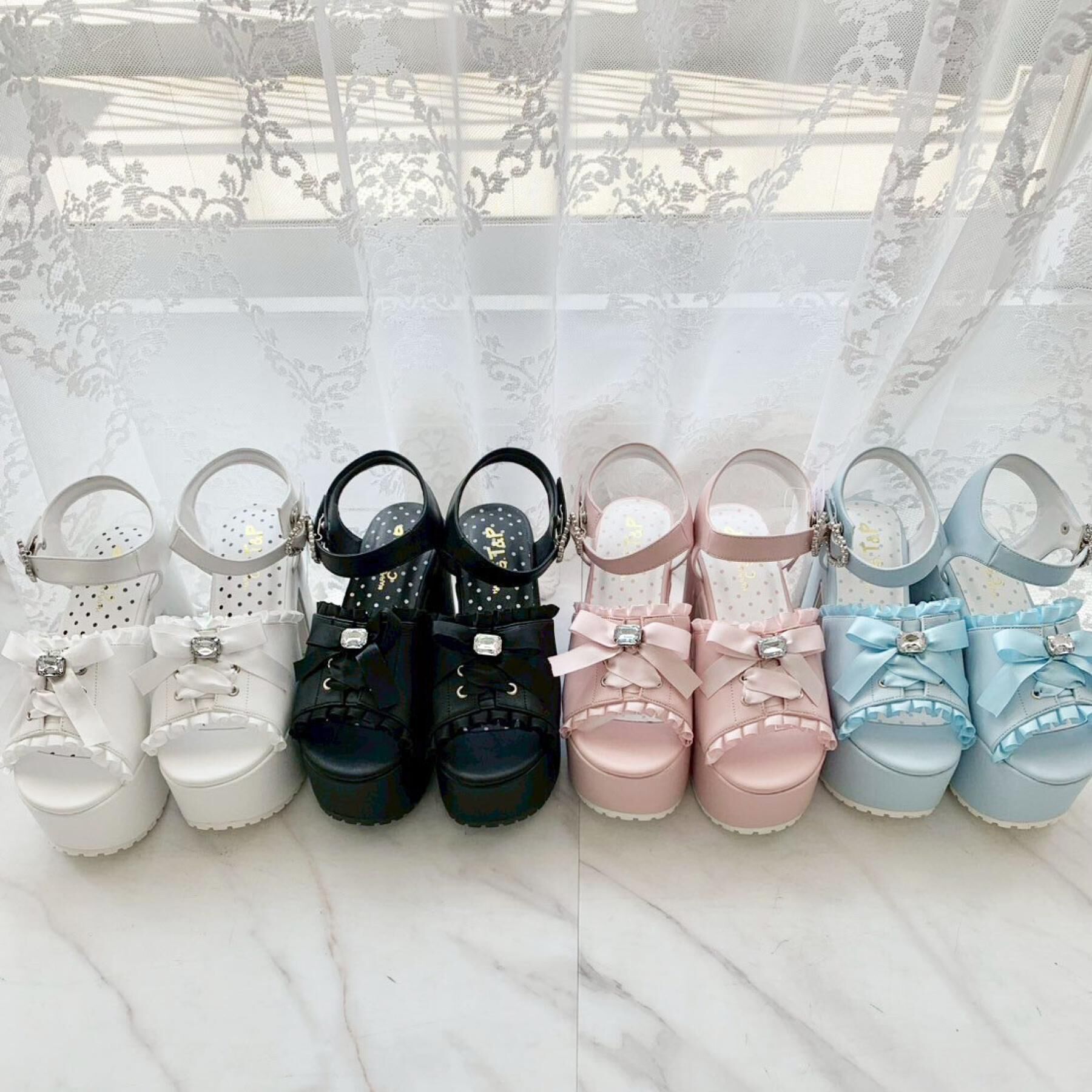 csT&P「地雷系 厚底リボンレースアップサンダル」|サンダル|