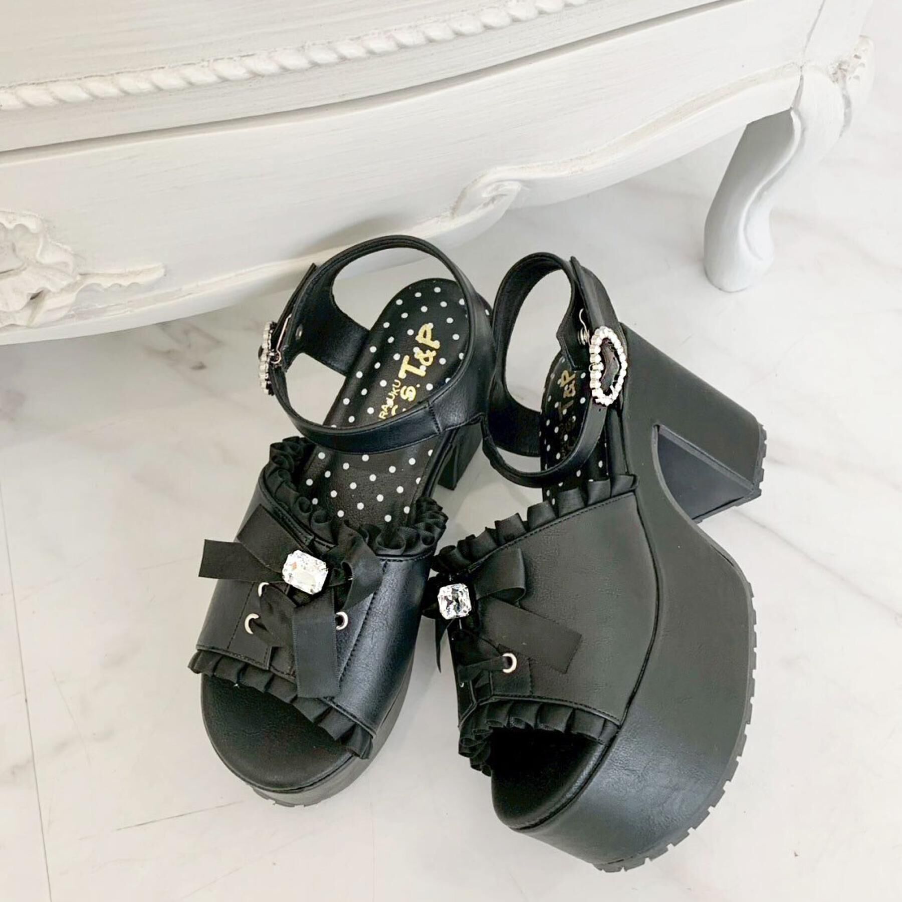 csT&P「地雷系 厚底リボンレースアップサンダル」|サンダル|