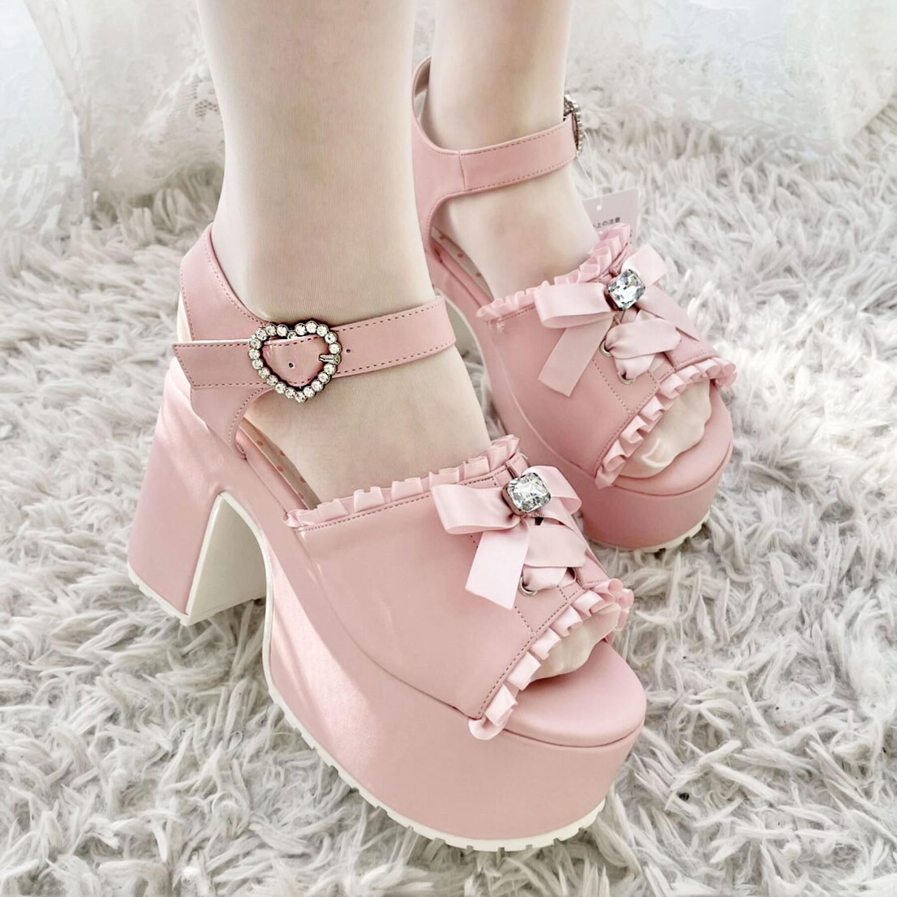 csT&P「地雷系 厚底リボンレースアップサンダル」|サンダル|