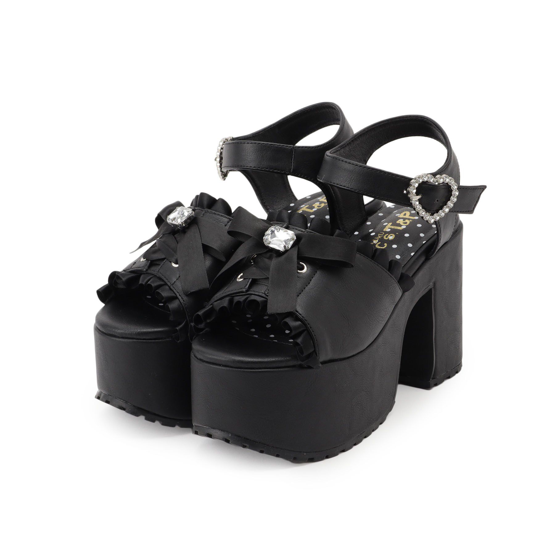 csT&P「地雷系 厚底リボンレースアップサンダル」|サンダル|ブラック(019)