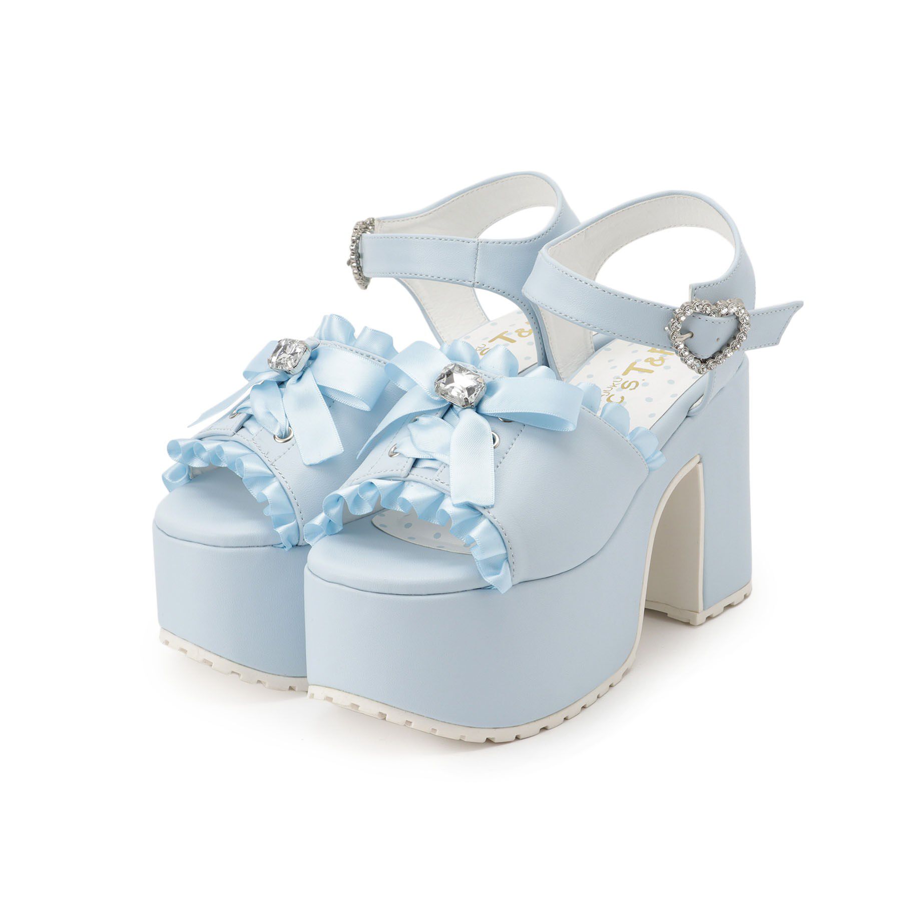 csT&P「地雷系 厚底リボンレースアップサンダル」|サンダル|ブルー(092)