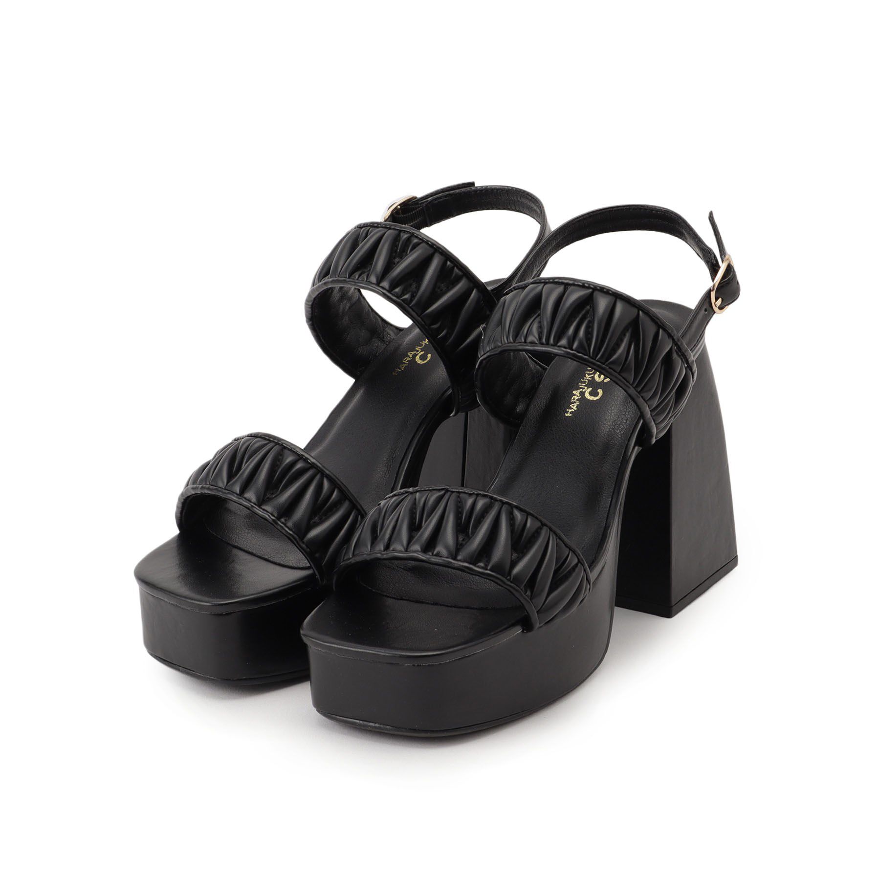 csT&P「ギャザーダブルベルト チャンキーヒールサンダル」|サンダル|ブラック(019)