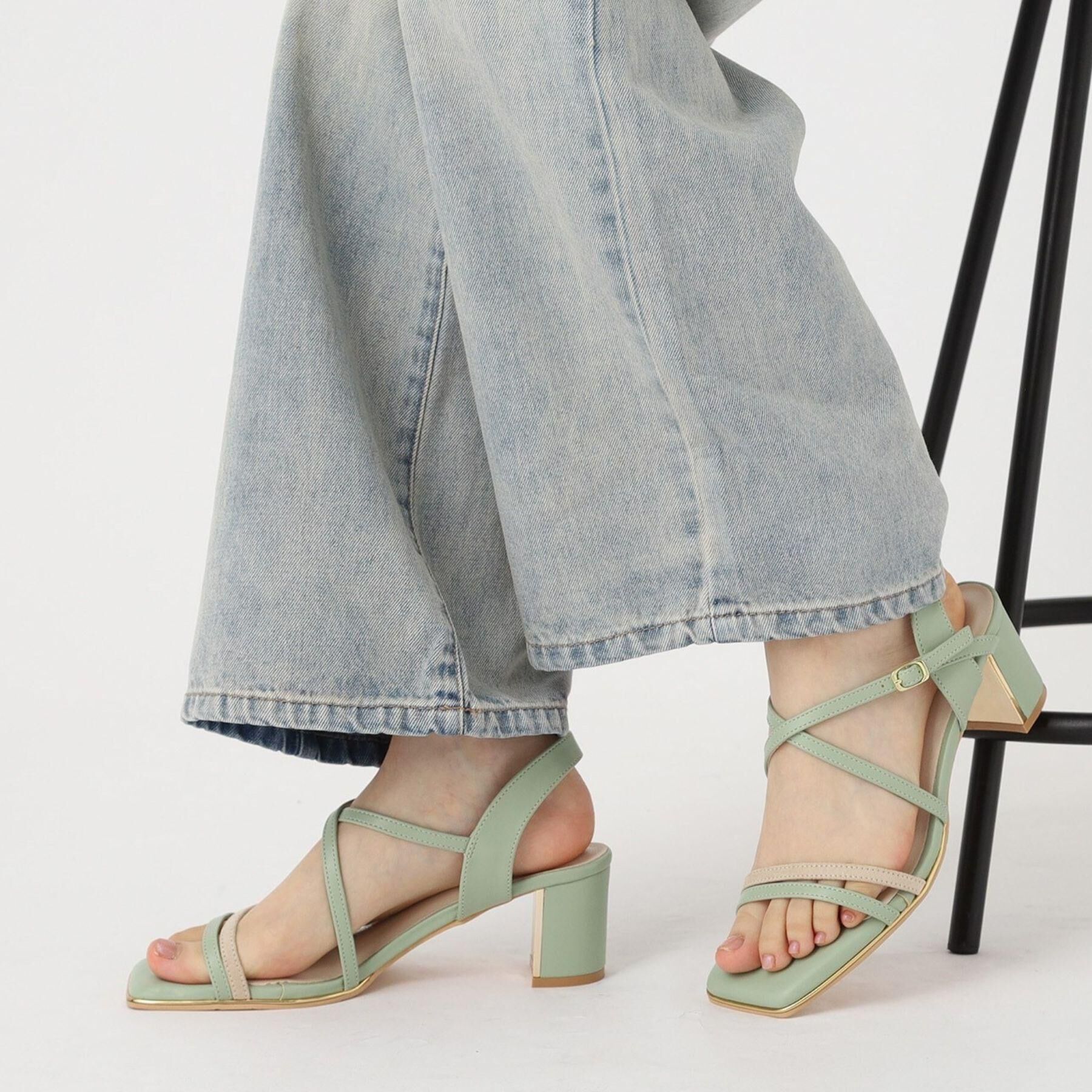 ESPERANZA「プレートヒールクロスベルトサンダル」|サンダル|グリーン(022)