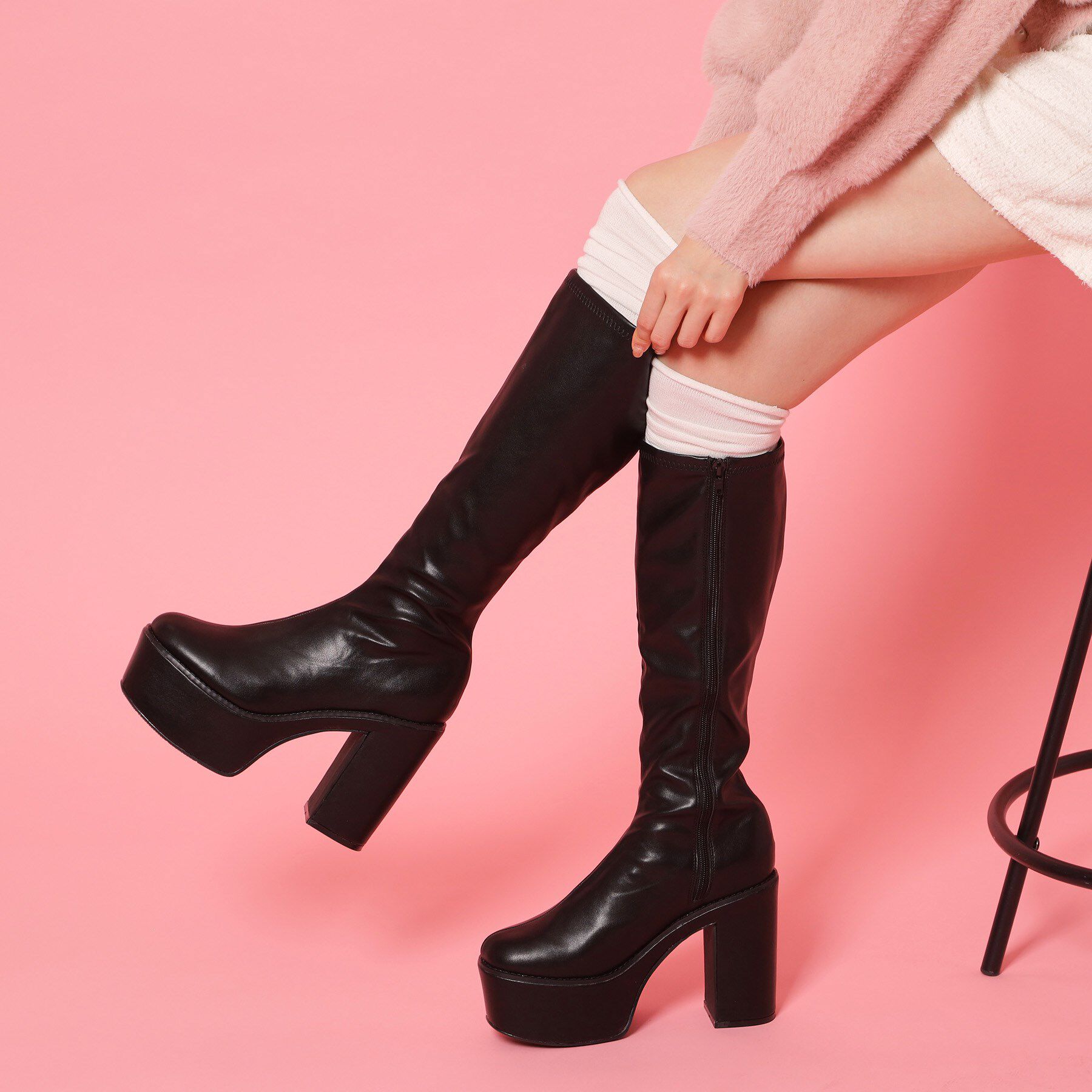 csT&P「厚底プレーンブーツ」|ショートブーツ|ブラック(019)