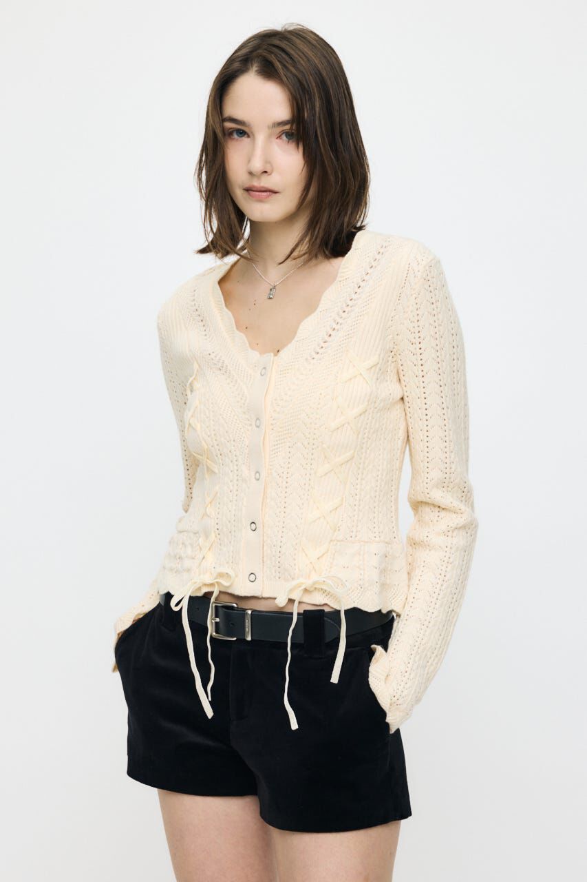 MOUSSY「LACE UP RIBBON カーディガン」|ニット・セーター|
