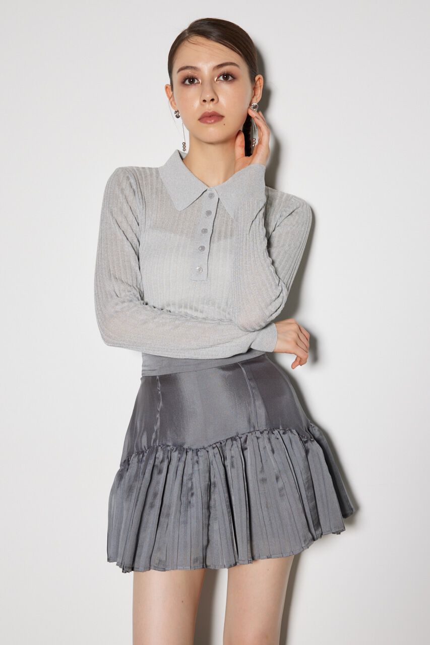 rienda「シアーポロニットトップス」|ニット・セーター|L/GRY1