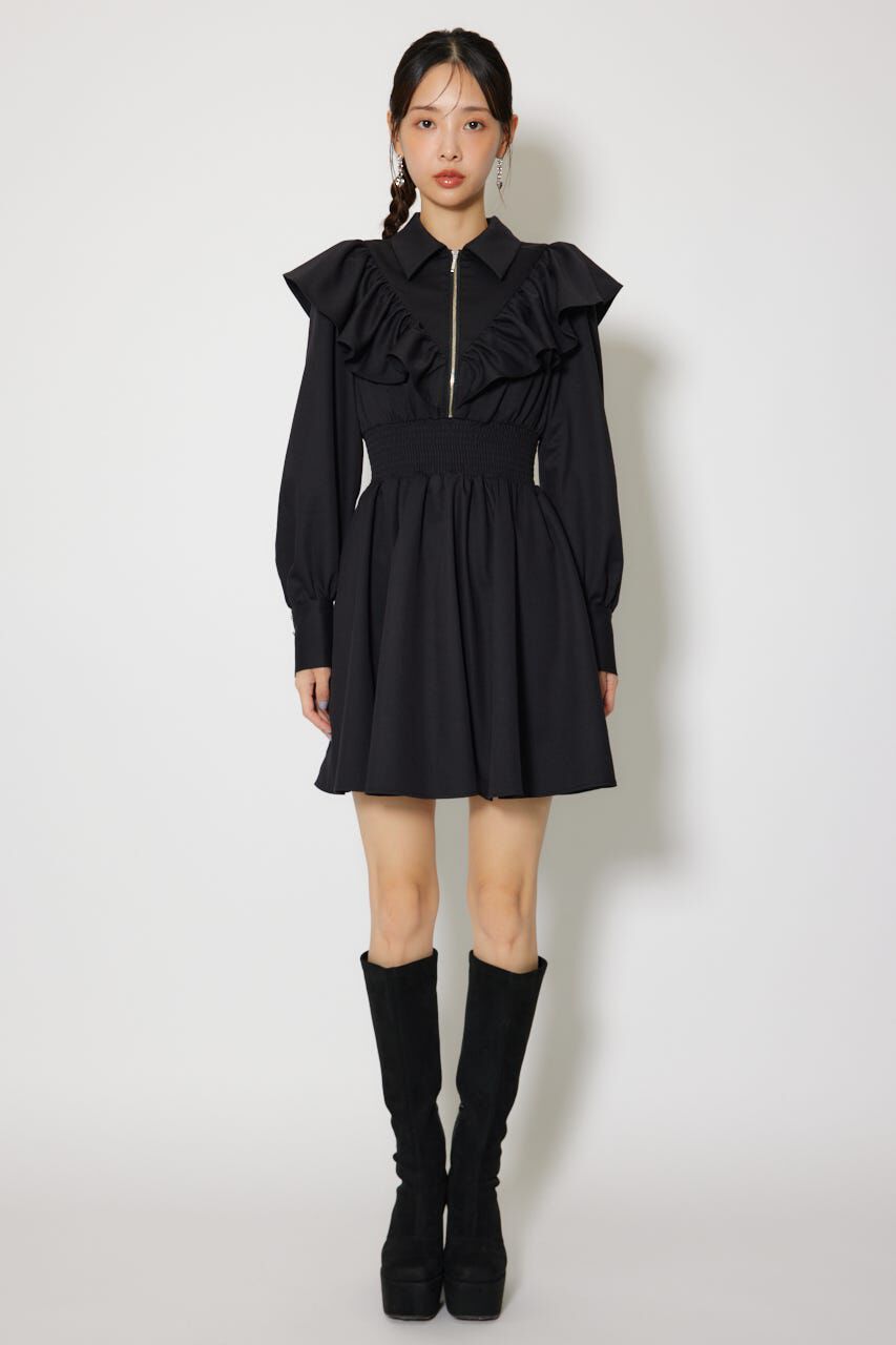 rienda「フロントZIPフリルミニシャツワンピース」|ワンピース|