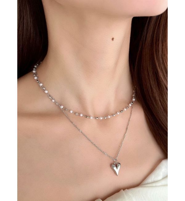 RESEXXY「ポイントハートパールストーンネックレス」|ネックレス|シルバー