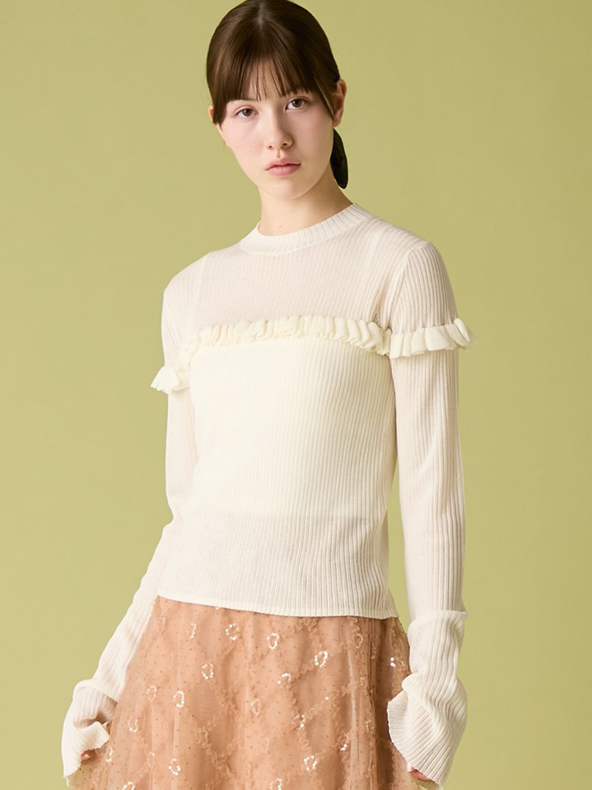 FURFUR「シアーフリルリブプルオーバー」|ニット・セーター|WHT
