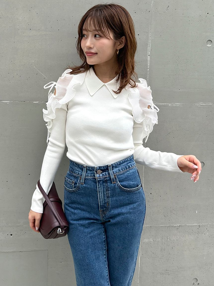 SNIDEL「プリーツフリルニットプルオーバー」|ニット・セーター|