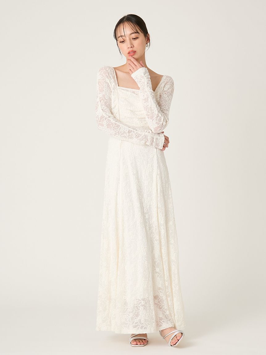 FRAY I.D「スクエアネックストレッチレースワンピース」|ワンピース|