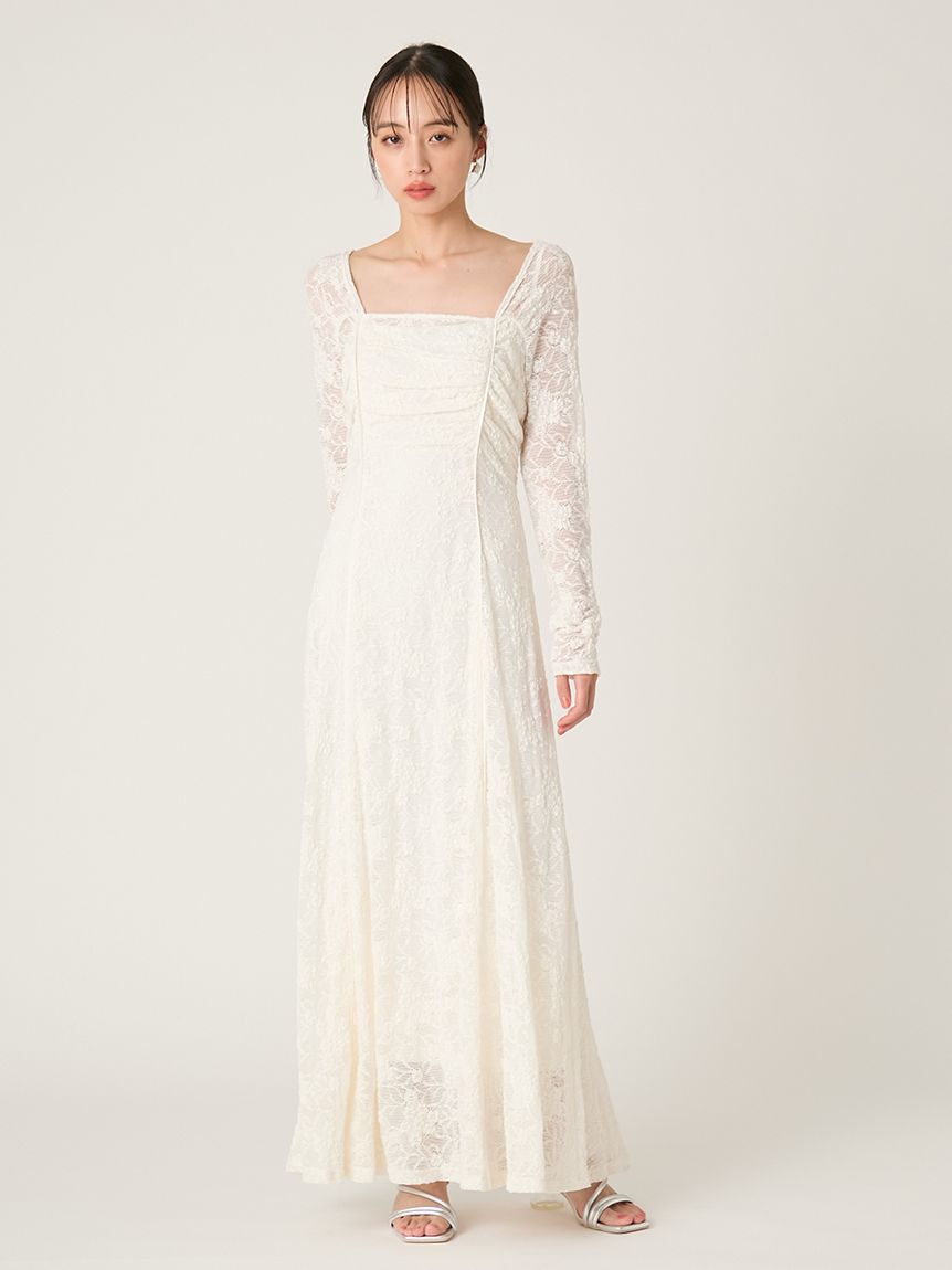 FRAY I.D「スクエアネックストレッチレースワンピース」|ワンピース|