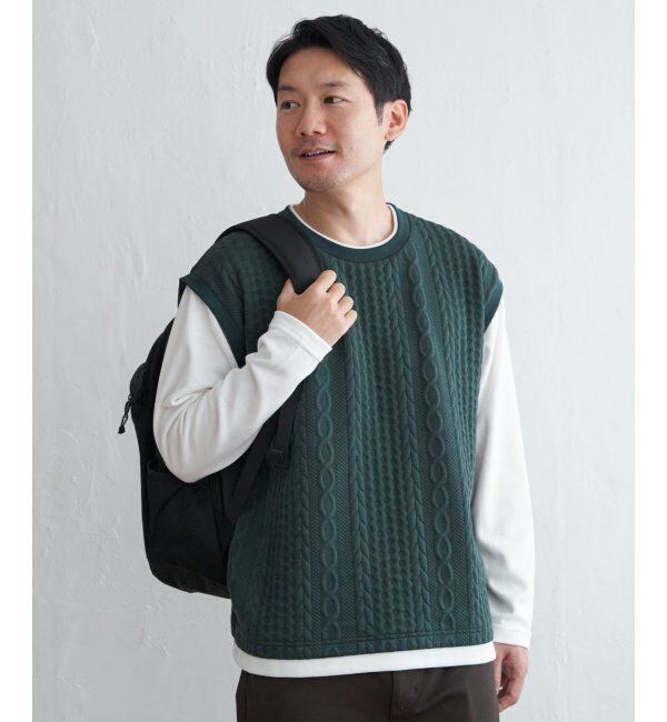 ikka「フクレジャガードフェイクベストロンT」|Tシャツ・カットソー|グリーン