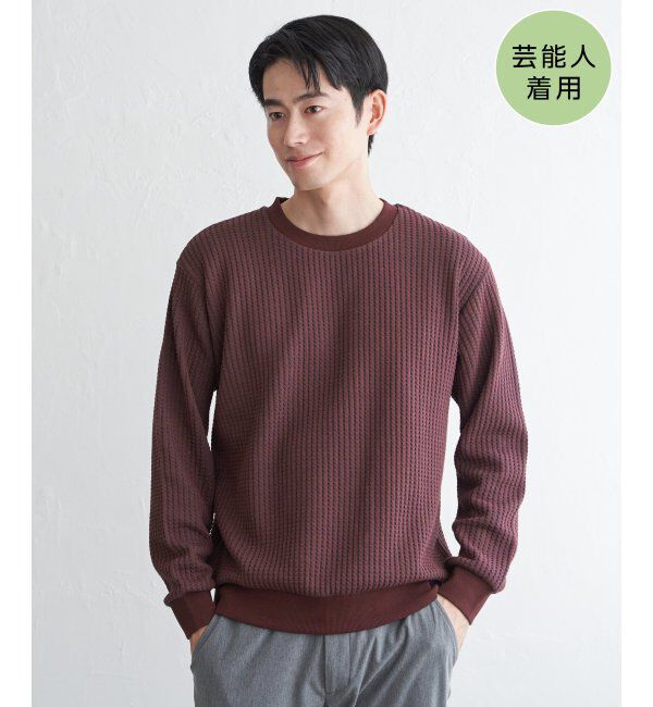 ikka「ビッグワッフルクルーネックプルオーバー」|パーカー|ワイン
