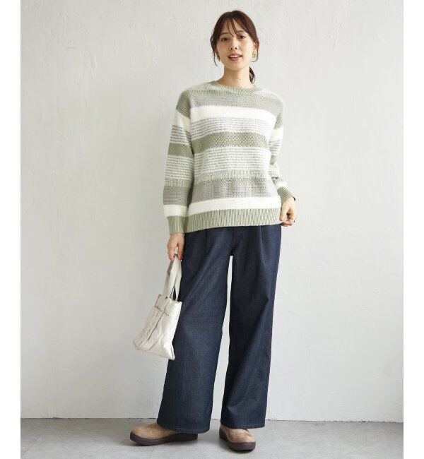 ikka「フェザー切り替えボーダーニットプルオーバー」|プルオーバー|