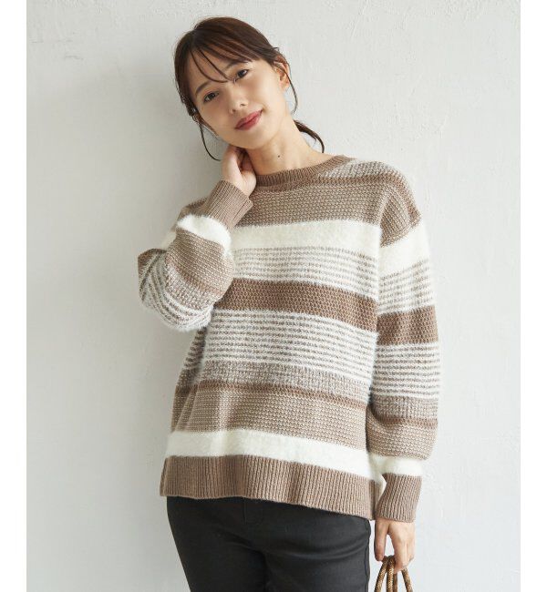 ikka「フェザー切り替えボーダーニットプルオーバー」|プルオーバー|