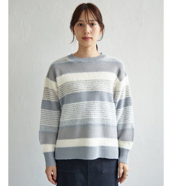 ikka「フェザー切り替えボーダーニットプルオーバー」|プルオーバー|