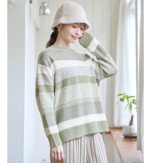 ikka「フェザー切り替えボーダーニットプルオーバー」|プルオーバー|