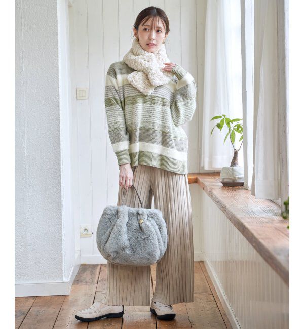ikka「フェザー切り替えボーダーニットプルオーバー」|プルオーバー|