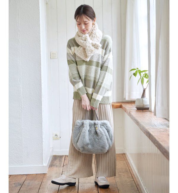 ikka「フェザー切り替えボーダーニットプルオーバー」|プルオーバー|