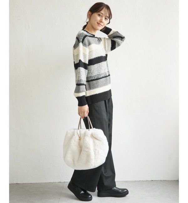 ikka「フェザー切り替えボーダーニットプルオーバー」|プルオーバー|