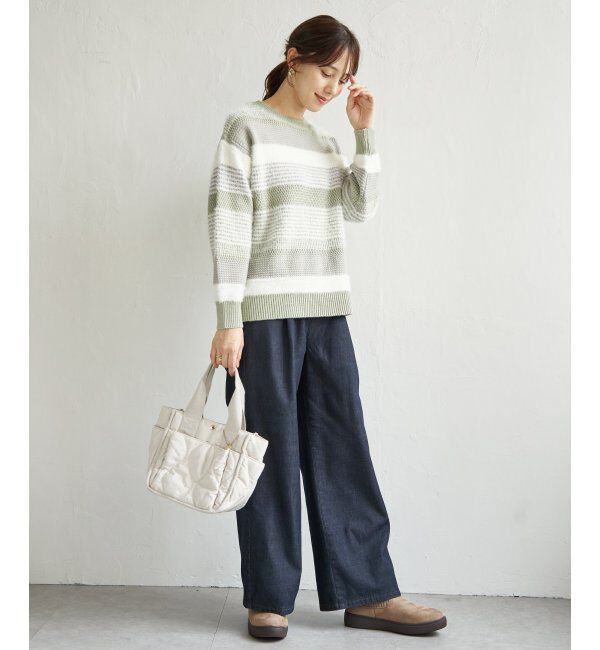 ikka「フェザー切り替えボーダーニットプルオーバー」|プルオーバー|