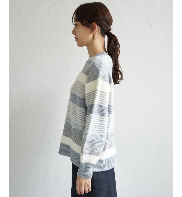 ikka「フェザー切り替えボーダーニットプルオーバー」|プルオーバー|