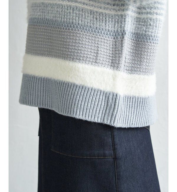 ikka「フェザー切り替えボーダーニットプルオーバー」|プルオーバー|