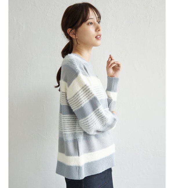 ikka「フェザー切り替えボーダーニットプルオーバー」|プルオーバー|