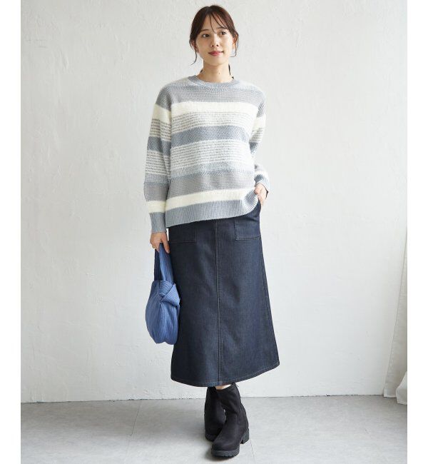 ikka「フェザー切り替えボーダーニットプルオーバー」|プルオーバー|