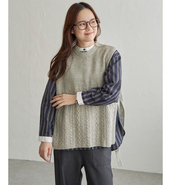 Lbc with Life「ウール混サイドリボンケーブルベスト」|ニット・セーター|