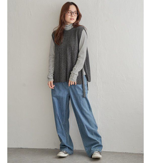 Lbc with Life「ウール混サイドリボンケーブルベスト」|ニット・セーター|