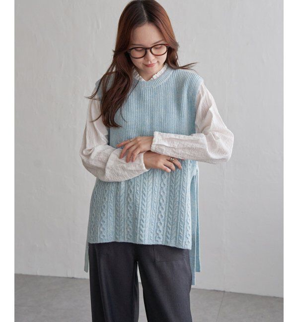 Lbc with Life「ウール混サイドリボンケーブルベスト」|ニット・セーター|