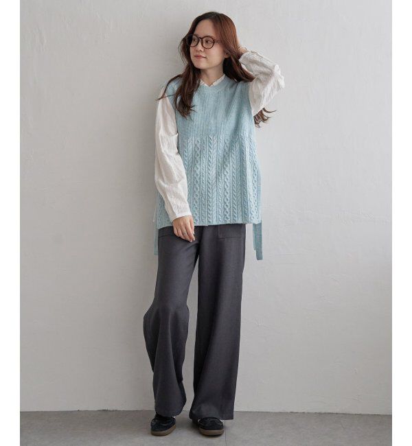 Lbc with Life「ウール混サイドリボンケーブルベスト」|ニット・セーター|