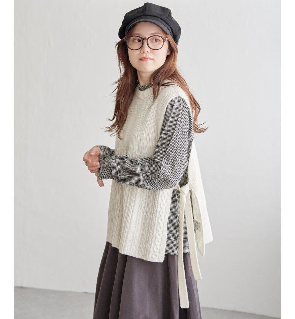 Lbc with Life「ウール混サイドリボンケーブルベスト」|ニット・セーター|