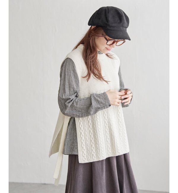 Lbc with Life「ウール混サイドリボンケーブルベスト」|ニット・セーター|