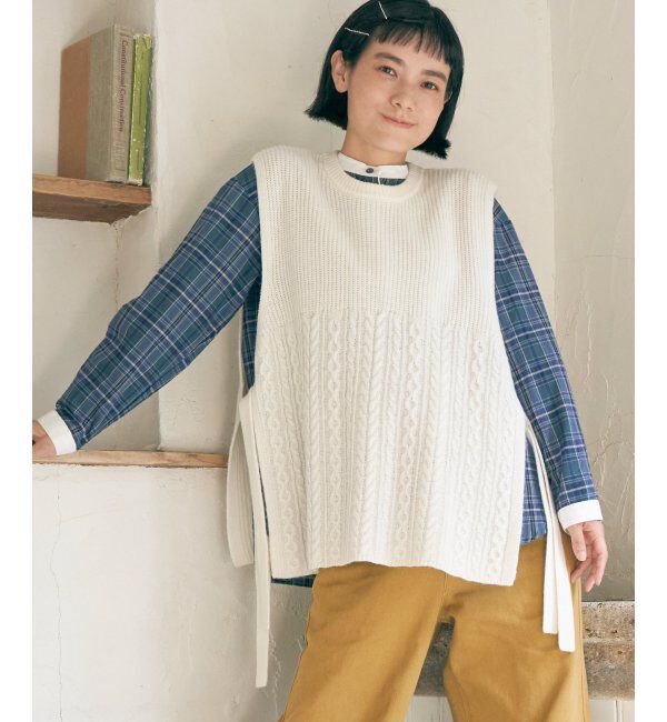 Lbc with Life「ウール混サイドリボンケーブルベスト」|ニット・セーター|