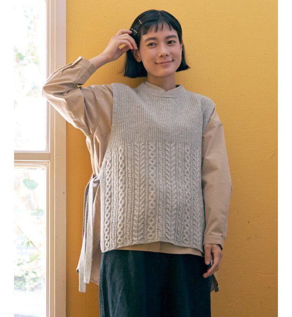 Lbc with Life「ウール混サイドリボンケーブルベスト」|ニット・セーター|