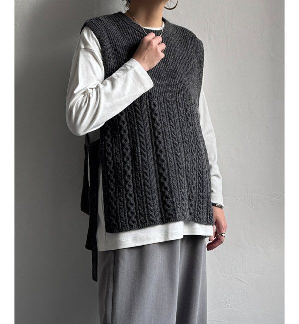Lbc with Life「ウール混サイドリボンケーブルベスト」|ニット・セーター|
