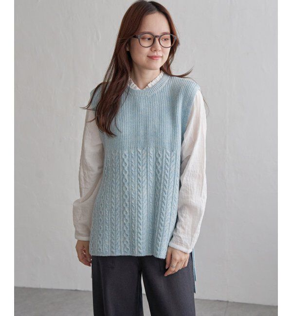 Lbc with Life「ウール混サイドリボンケーブルベスト」|ニット・セーター|