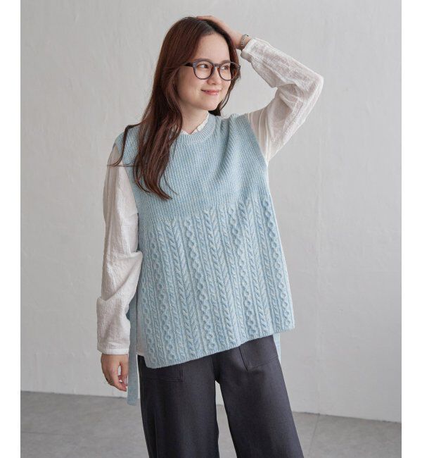 Lbc with Life「ウール混サイドリボンケーブルベスト」|ニット・セーター|