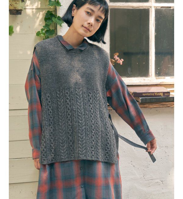 Lbc with Life「ウール混サイドリボンケーブルベスト」|ニット・セーター|