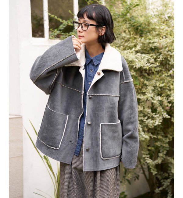 ボアコーデュロイリバーシブル襟付きジャケット（Lbc with Life