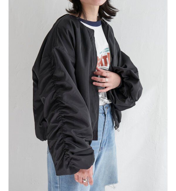 VENCE share style「袖ギャザーブルゾン」|ブルゾン・スタジャン|ブラック