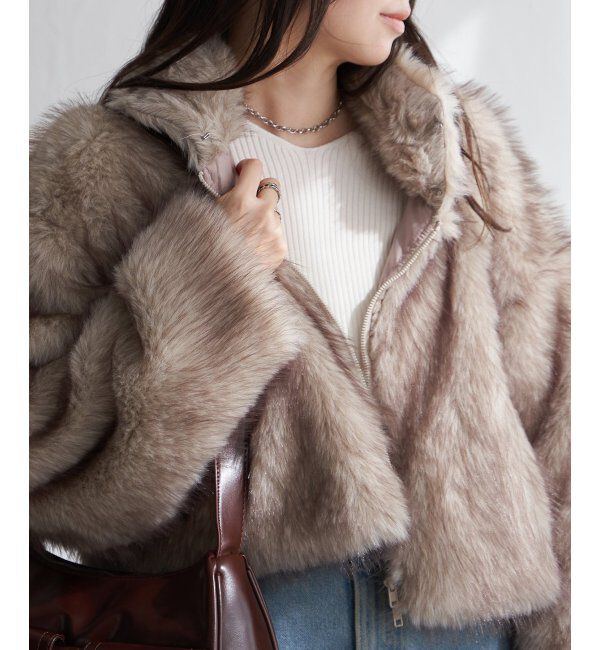 VENCE share style「フェイクファーショート丈ブルゾン」|ブルゾン・スタジャン|ベージュ