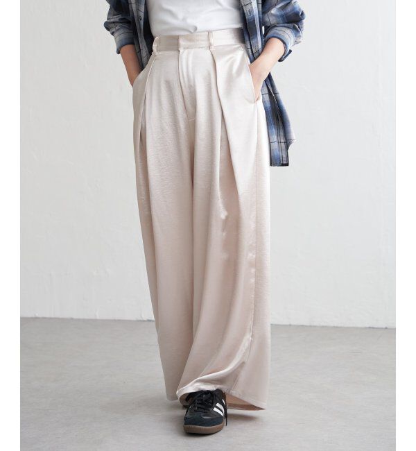 VENCE share style「サテンタックワイドパンツ」|デニム|アイボリー