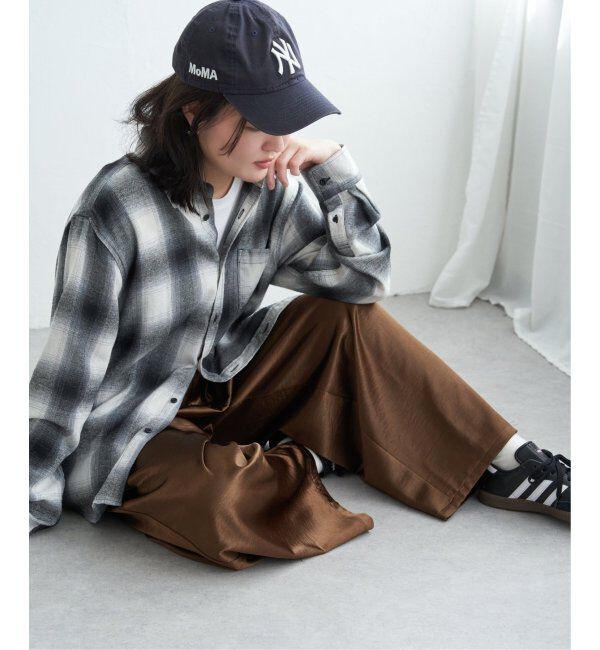 VENCE share style「サテンタックワイドパンツ」|デニム|ブラウン