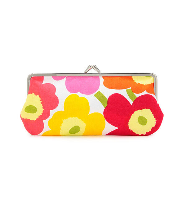 Marimekko「Mini Unikko / Silmalasikukkaro がま口ポーチ」|ポーチ|ホワイト&times;ピンク