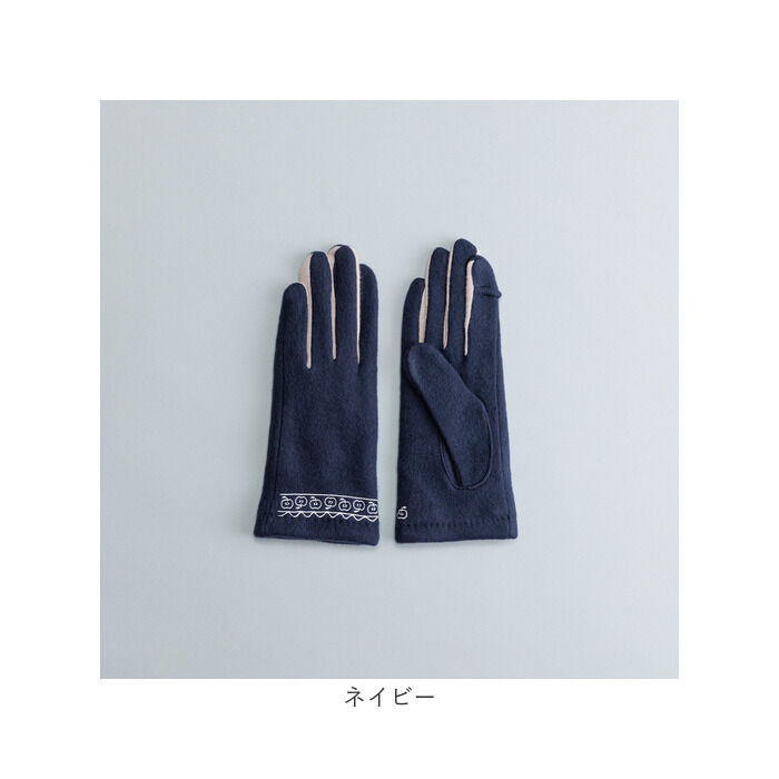 BACKYARD FAMILY「クロダ 手袋 レディース 通販 グローブ 手ぶくろ 暖かい かわいい 可愛い リンゴ 刺繍 通勤」|手袋|