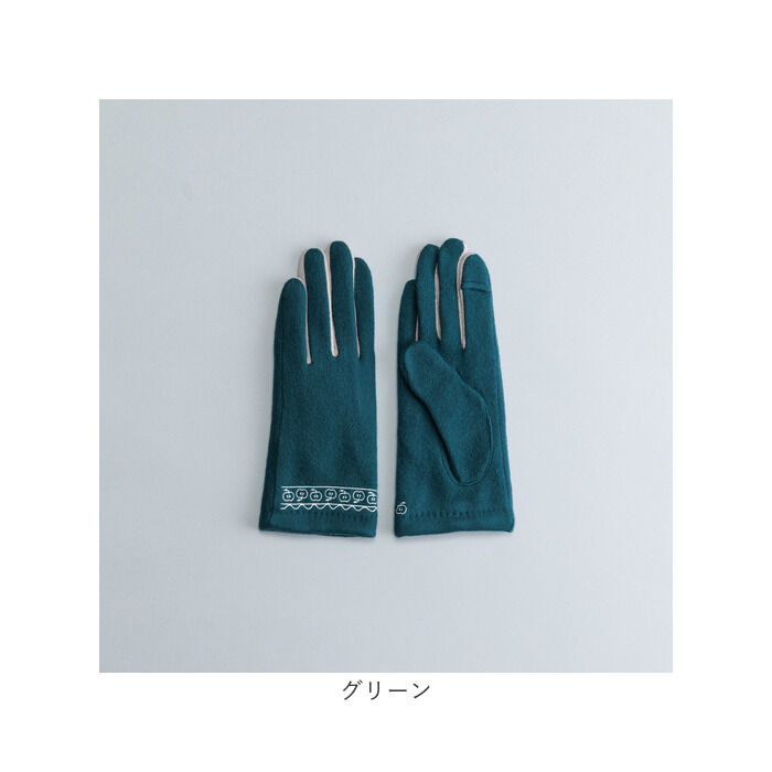 BACKYARD FAMILY「クロダ 手袋 レディース 通販 グローブ 手ぶくろ 暖かい かわいい 可愛い リンゴ 刺繍 通勤」|手袋|